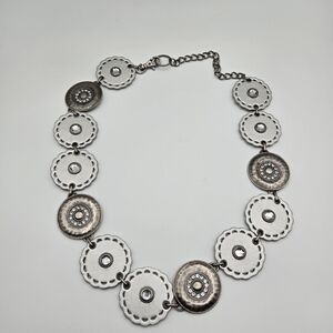 Boho Retro Silver Chrome Gray Jeweled Rhinestone Chunky Medallion Chain Belt